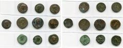 Collection de monnaies romaines - Collection of Roman Coins lot de 10 bronzes: Néron, as, R/ L'empereur jouant de la lyre; Domitien, as, R/ Minerve, Virtus (2); Antonin le Pieux, sesterce, R/ Annona; 
