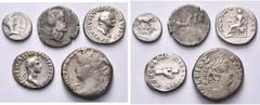 Collection de monnaies romaines - Collection of Roman Coins lot de 5 p.: Marc Antoine, quinaire, Cr. 489/6; imitation d'un denier de la République; Vespasien, denier, R/ Annona; Nerva, denier, R/ Deux