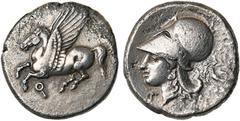 Collection Marc Bar - The Marc Bar Collection CORINTHE, AR statère, 386-307 av. J.-C. D/ Pégase en vol à g. Dessous, . R/ T. casquée d'Athéna à g. Sous le menton, Γ. A d., colombe en vol à g. dans un