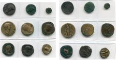 Empire romain - Roman Empire lot de 9 p.: Auguste, as, R/ Autel de Lyon; semis, R/ Autel de Lyon; Domitien, quadrans, R/ SC dans une couronne; Trajan, sesterce, R/ Annona; Marc Aurèle, sesterce, R/ Fe
