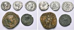 Empire romain - Roman Empire lot de 5 p.: Hadrien, denier, R/ Spes; Antonin le Pieux divinisé, denier, R/ Pyramide funéraire; Maximin Ier, denier, R/ Victoire; Gordien III, sesterce, R/ Fortuna; Probu