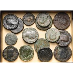 Empire romain - Roman Empire lot de 16 bronzes, dont Nerva, sesterce, R/ Fortuna (tbc); Trajan, as (2); Hadrien, sesterce (2) et as; Sévère Alexandre, sesterce, R/ Providentia, Sol; Julia Mamaea, sest