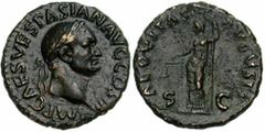 VESPASIEN (69-79), AE as, 71, Rome. Droit : IMP CAES VESPASIAN AVG COS III Tête l. à droite. Revers : AEQVITAS AVGVSTI/ S-C Aequitas debout à gauche, tenant une balance et un long bâton. Ref.: BMC 129