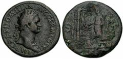 DOMITIEN Auguste (81-96), AE sesterce, 85, Rome. Droit : IMP CAES DOMITIAN AVG GERM COS XI Tête l. à droite, l'épaule gauche drapé de l'égide. Revers : S-C L'empereur debout à gauche, en toge, sacrifi