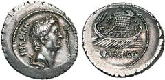 République romaine - Roman Republic Sextus Pompeius, AR denier, 44-43 av. J.-C., Marseille (?). Monétaire Q. Nasidius. D/ T. de Pompée le Grand à d. Devant, un trident. Derrière, NEPTVNI. En dessous, 