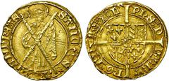 Monnaies de Brabant - Coins of Brabant BRABANT, Duché, Philippe le Bon (1430-1467), AV florin d'or de Bourgogne, 1466-1467, Louvain. D/ Saint André deb. de f., ten. sa croix devant lui. R/ Ecu de Bour