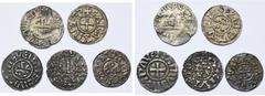 Moyen Age - Middle Ages CAROLINGIENS, lot de 5 p.: Louis le Pieux, denier au temple, type immobilisé aux légendes dégénérées; Charles le Chauve, denier, vers 850, Melle; Charles le Chauve ou Charles l