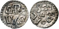 Moyen Age - Middle Ages CAROLINGIENS, Charlemagne (768-814), AR denier, 771-793/794, Melle. D/ CΛRO/LVS en deux lignes. R/ EDOLVS autour d'un ornement central, le L en forme d'hameçon. M.G. 268; Prou