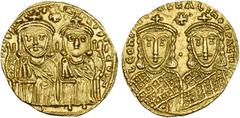 Empire byzantin - Byzantine Empire Léon IV le Khazar (775-780), AV solidus, 778-780, Constantinople. D/ Léon IV et Constantin VI trônant de f. Entre leurs t., une croix. R/ B. de Léon III et Constanti