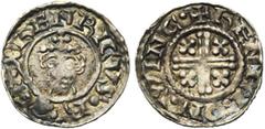 MEDIEVAL TIMES GRANDE-BRETAGNE, Henri II (1154-1189), AR penny, 1180-1189, Winchester. Short cross. Type 1a. Monétaire Henri. D/ Petit b. cour. de f., ten. un sceptre. R/ + HENRI· ON· WINC· Croix doub
