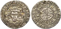 MEDIEVAL TIMES GRANDE-BRETAGNE, Henri VI, 1er règne (1422-1461), AR groat, 1427-1430, Calais. Rosette-mascle issue. D/ B. cour. de f. dans un polylobe. R/ VIL-LA- CALI-SIE (rosette) Croix pattée lon