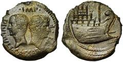 Ancient Coins Octave , AE bronze, 36 av. J.-C. Vienne (Gaule). Droit : IMP DIVI IVL CAES DIVI F Tête adossées de César et d'Octave. Revers : C·I·V (Colonia Iulia Viennensis) Proue de galère à droite, 