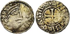 Medieval Coins FRANCE, VENDOME, Comté, Bouchard Ier ou Bouchard II , AR grand denier, vers 950-960, Droit : Tête diadémée à droite. Devant, un globule. Revers : + VINDENIS CASTNR[..] (N et R liés) Cro