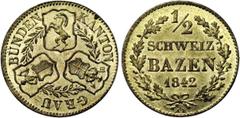 World Coins SUISSE, GRISONS (GRAUBÜNDEN), Canton, billon 1/2 Batzen, 1842, Ref.: D.T., 186b. Fleur de Coin Unc.