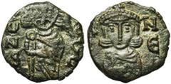 Byzantine Coins Constantin V Copronyme (741-775), AE follis, 751-775, Syracuse. Droit : Constantin V debout de face, tenant l'akakia. Revers : Léon IV debout de face, tenant l'akakia. Ref.: Sear, 1568