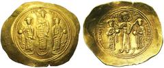 Byzantine Coins Romain IV Diogène (1068-1071), AV histamenon, Constantinople. Droit : Michel VII tenant le labarum et l'akakia, debout de face entre Constant et Andronic, tenant chacun un globe crucig
