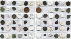 BYZANTIUM lot de 18 p.: Constantin IV (668-685), decanummi, Constantinople (2); follis, Syracuse (2); 1/2 follis, Ravenne; Justinien II, 1er règne (685-695), follis (2), 1/2 follis (5), decanummi (2),