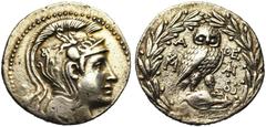 Greek and Celtic Coins ATTIQUE, ATHENES, AR tétradrachme, 184-183 av. J.-C. Droit : Tête casquée d'Athéna à droite, le casque orné d'un Pégase. Revers : A-ΘE Chouette sur une amphore. A gauche, [..]. 