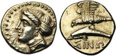 Greek and Celtic Coins PAPHLAGONIE, SINOPE, AR drachme, vers 330-300 av. J.-C. Droit : Tête de la nymphe Sinope à gauche, portant boucle d'oreille et collier. Revers : Aigle sur un dauphin à gauche. A