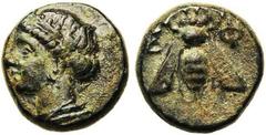 Greek and Celtic Coins IONIE, EPHESE, AE bronze, 305-288 av. J.-C. Droit : Tête fém. à gauche, portant une boucke d'oreille, les cheveux repris dans la stephané. Revers : E-Φ Abeille. Ref.: BMC 68-70;