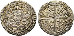 MEDIEVAL TIMES GRANDE-BRETAGNE, Henri VI, 1er règne (1422-1461), AR groat, 1430-1434, Calais. Pinecone-mascle issue. D/ T. cour. de f. dans un polylobe. R/ VIL-LA- CALI-SIE (pomme de pin) Croix patt
