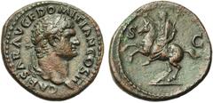 ROMAN COINS COLLECTION : Auguste - Domitia DOMITIEN César (69-81), AE as, 73, Rome. D/ CAESAR AVG F DOMITIAN COS II T. l. à d. R/ S-C Le prince sur un cheval cabré à g., levant la main d., ten. un sce