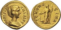 ROMAN COINS COLLECTION : Pertinax - Maximus MANLIA SCANTILLA, femme de Didius Julianus, AV aureus, 193, Rome. D/ MANL SCAN-TILLA· AVG B. dr. à d. R/ IVNO· RE-GINA Junon voilée, dr., deb. à g., ten. un
