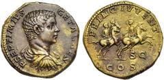 ROMAN COINS COLLECTION : Pertinax - Maximus GETA César (198-209), AE sesterce, 205, Rome. D/ P SEPTIMIVS GETA CAES B. dr., cuir. à d., vu de dos. R/ PRINC IVVENT/ SC/ COS Le prince galopant à d., se r
