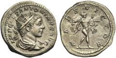 ROMAN COINS COLLECTION : Pertinax - Maximus ELAGABAL (218-222), AR antoninien, 219, Rome. D/ IMP CAES ANTONINVS AVG B. r., dr. à d. R/ MARS VICTOR Mars marchant à d., ten. une lance et un trophée. BMC