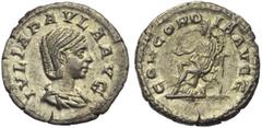 ROMAN COINS COLLECTION : Pertinax - Maximus JULIA PAULA, première femme d''Elagabal, AR denier, 219-220, Antioche. D/ IVLIA PAVLA AVG B. dr. à d. R/ CONCORD-IA AVGG Concordia assise à g., ten. une pat