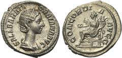 ROMAN COINS COLLECTION : Pertinax - Maximus ORBIANA, femme de Sévère Alexandre, AR denier, 225, Rome. Emission du mariage. D/ SALL BARBIA- ORBIANA AVG B. diad., dr. à d. R/ CONCORDI-A- AVGG Concordia 