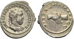 ROMAN COINS COLLECTION : Gordien Ier - Allectus BALBIN (238), AR antoninien, Rome. D/ IMP CAES D CAEL BALBINVS AVG B. r., dr., cuir. à d. R/ PIETAS MVTVA AVGG Deux mains serrées. BMC 257, 74; RIC 12. 