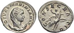 ROMAN COINS COLLECTION : Gordien Ier - Allectus MARINIANA divinisée, bill. antoninien, 254, Rome. D/ DIVAE MARINIANAE B. dr., voilé à d., posé sur un croissant. R/ CONSECRATIO Paon s''envolant à d., e