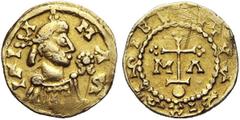 DARK AGES MEROVINGIENS, Sigebert III (634-656), solidus de 20 siliques en électrum, Marseille. D/ MΛS-IΓIΛ B. diad. à d. Devant, un diadème de perles contenant un globule. R/ SIGIBERTVS RIX Croix lati