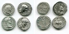 ROMAN EMPIRE (II) lot de 4 deniers: Vespasien, Antioche, R/ Virtus (R1); Titus, R/ Chaise curule; Domitien César, R/ Le prince à cheval; Domitien Auguste, R/ Minerve deb. à g. Beau à Très Beau Fine - 