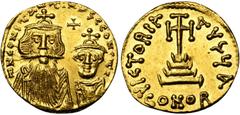 BYZANTIUM (I) Constant II (641-668), AV solidus, 654-659, Constantinople. Off. A. D/ B. de f. de Constant II avec longue barbe et de Constantin IV. Entre leurs t., une croix. R/ VICTORIA- AVGA/ CONOB
