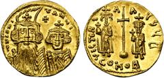 BYZANTIUM (I) Constant II (641-668), AV solidus, 659-662 (?), Constantinople. Off. B. D/ B. de Constant II casqué et de Constantin IV cour. de f. Entre leurs t., une croix. R/ VICTORI-A- AVGB/ CONOB 