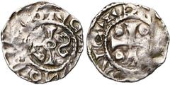 Collection HAECK : FLANDERS (I) VLAANDEREN, Graafschap, Arnulf II (964-989) of Boudewijn IV (989-1036), AR denarius, Lens of St. Winoksbergen (?). Vz/ Vervormd karolingisch monogram. Kz/ Gevoet kruis 