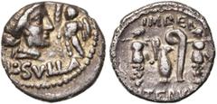 ROMAN REPUBLIC L. Cornelius Sulla, AR denier, 84-83 av. J.-C., atelier itinérant. D/ T. diad. de Vénus à d. A d., petit Cupidon deb. à g., ten. une palme. En dessous, L·SVLLA. R/ Cruche et lituus entr
