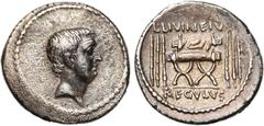 ROMAN REPUBLIC L. Livineius Regulus, AR denier, 42 av. J.-C., Rome. D/ REGVLVS- ·PR· T. à d. R/ Chaise curule entre six fasces. Au-dessus, L·LIVINEIVS. En dessous, REGVLVS. Cr. 494/27; Syd. 1109. 3,46