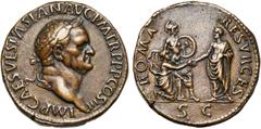 ROMAN EMPIRE VESPASIEN (69-79), AE padouan, Giovanni Cavino. D/ IMP CAES VESPASIAN AVG PM TR P P P COS III T. l. à d. R/ ROMA RESVRGES/ SC L''empereur deb. à g., relevant Roma agenouillée devant lui. 