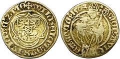 Charles V : old find of gold coins ALLEMAGNE, JÜLICH-BERG, Duché, Wilhelm IV (1475-1511), AV florin d''or postulat, 1503, Mülheim. D/ Ecu écartelé dans un trilobe anglé. R/ Saint Hubert deb. de f., te