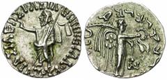ROYAUME INDO-SCYTHE, Azès (-57-5), AR drachme, 57-35, Droit : Zeus debout à gauche, tenant un long sceptre. Revers : Niké debout à droite, tenant une couronne et une palme. A droite, [..]. Ref.: Senio