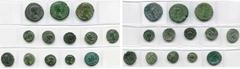ROMAN PROVINCIAL MESIE, lot de 13 p., AE25 (3) et AE18 (10): Marcianopolis, Géta, R/ Aigle; Elagabal, R/ Ciste, Grappe de raisin, Niké; Sévère Alexandre, AE25, R/ Tyché; Nicopolis, Septime Sévère, R/ 