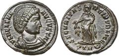 ROMAN EMPIRE HELENA, mère de Constantin Ier, AE follis, 326, Trèves. D/ FL HELENA- AVGVSTA B. diad., dr. à d. R/ SECVRITAS- REI PVBLICE/ PTR Securitas deb. à g., ten. un rameau d''olivier et soulevan
