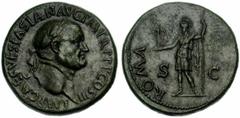 VESPASIEN (69-79), AE sesterce, 71, Rome. Droit : IMP CAES VESPASIAN AVG PM TR P P P COS III Tête l. à droite. Revers : ROMA/ S-C Roma en habit militaire, debout à gauche, tenant une petite Victoire e