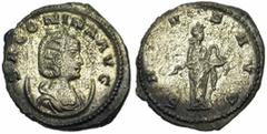 SALONINA, femme de Gallien, bill. antoninien, Siscia. Droit : SALONINA AVG B. diad., drapé à droite, posé sur un croissant. Revers : SALVS AVG Salus debout à droite, tenant un serpent dans les bras. R