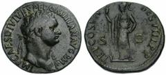 DOMITIEN Auguste (81-96), AE sesterce, 81, Rome. Droit : IMP CAES DIVI VESP F DOMITIAN AVG P M Tête l. à droite, l'épaule gauche drapé. Revers : TR P COS VII- DES VIII P P/ S-C Minerve debout à gauche