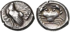 MAGNA GRAECIA SICILE, HIMERA, AR didrachme, 483-472 av. J.-C. D/ Coq à g. A g., HIMEPA. R/ Crabe. SNG ANS 158; coll. Pozzi 452; Jenkins, Annali Suppl., pl. 3, 9 (O13). 8,61g Frappe faible au droit. Pa