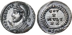 COMMODE - ZENON JULIEN II Auguste (360-363), AE follis, 361-363, Sirmium. D/ DN FL CL IVLI-ANVS PF AVG B. casqué, diad., cuir. à g., ten. une lance et un bouclier. R/ VOT/ X/ MVLT/ XX dans une couronn